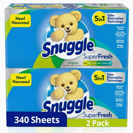 Snuggle Plus SuperFresh Fabric Softener Dryer Sheets with Static Control and Odor Eliminating Technology, Original, 170 Count, 2 Boxes, 340 Total Sheets