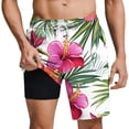 thumbnail image 2 of Men's Shorts with Pockets and Drawstrings Big and Tall Hawaiian Tropical Print Double-layer Elastic Waist Loose Beach Swim Trunks, 2 of 9