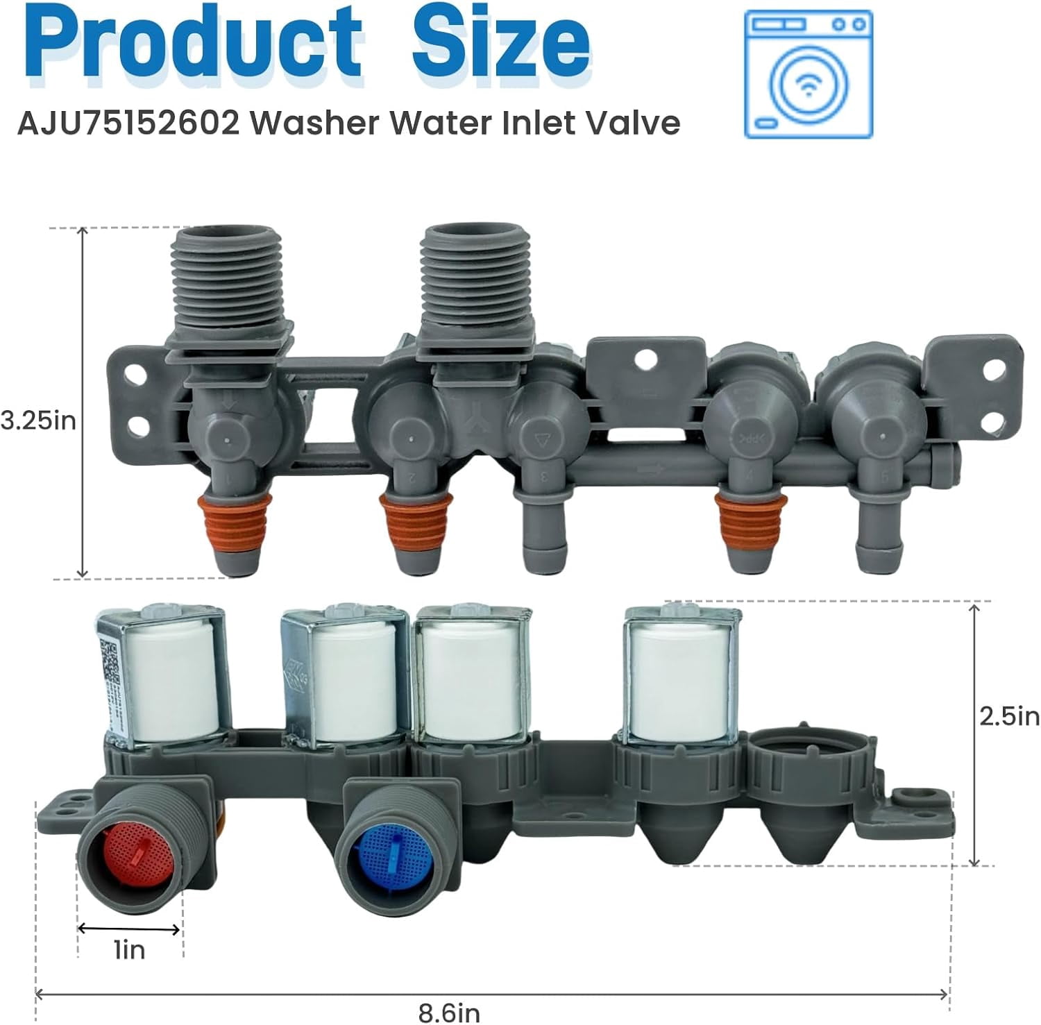 RVKXHD Washer Inlet Valve Assembly AJU75152602 Fit for LG Washer WT7305CV WT7305CW WT7150CW WT7300CW WT7900HBA WT7060CV WT7800C Replaces 5221EA1008S, 4873914, AP6335382, PS12580369 etc. DC12V