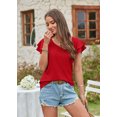 thumbnail image 5 of YYDGH Women's V Neck T Shirt Summer Hollow Casual Ruffle Sleeve Tops Blouse Red XL, 5 of 5