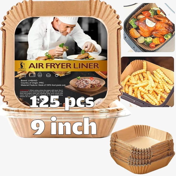 Revestimientos cuadrados para freidoras de aire, papel pergamino desechable impermeable de 9 pulgadas para freidoras de aire de 6 a 10 cuartos de galón, material antiadherente de calidad alimentaria