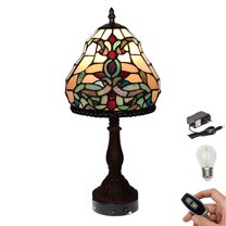 Kiven Cordless Table Lamp,1-Light Dimmable Bedside Lamps for Nightstand with Glass Lampshade, Cordless Tiffany Lamp for Reading Home Decor Bedside TD0920