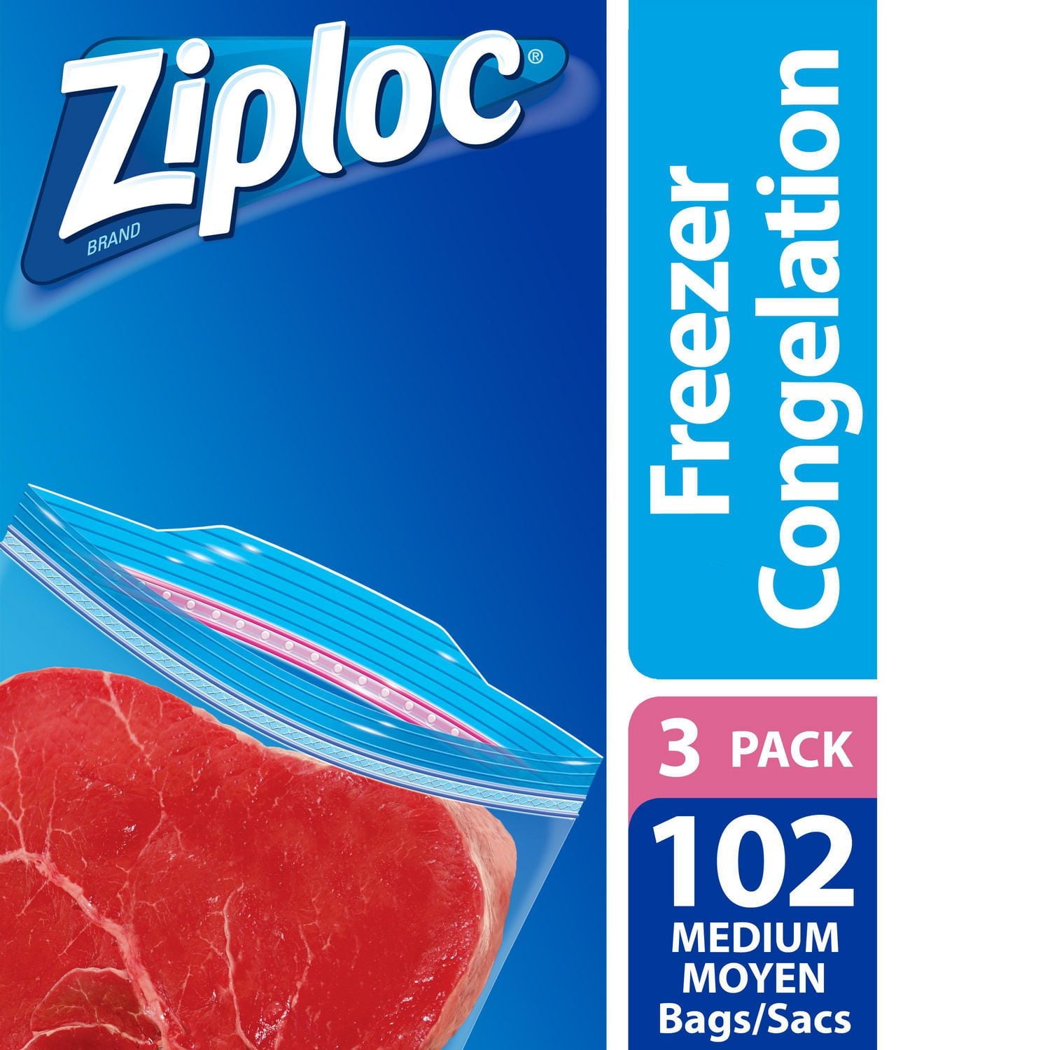 Ziploc Freezer Bags Medium 3 Pack, 3 x 34 Bags