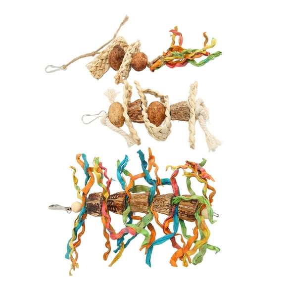 Bite Toys, Colorful 3Pcs Anxiety Relief Sharpen Bird Beaks Nuts Hemp Rope Corn Husk Bird Chewing Toys For