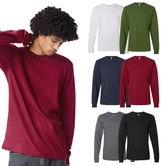 American Apparel Men’s Fine Jersey Long Sleeve T-Shirt, Casual Long Sleeve Tees Multipack, 6 Pack, S