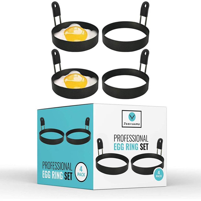 JORDIGAMO Professional Egg Ring Set For Frying Shaping Eggs - Round Egg Cooker Rings For Cooking - Stainless Steel Non Stick Mold Shaper Circles For Fried Egg McMuffin Sandwiches - Egg Maker Molds
