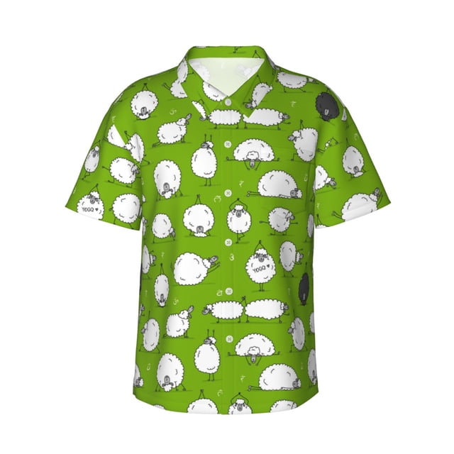 Fotbe Funny Sheep Doing Yoga Camisa Hawaiana para Hombre Unisex – Camisa Casual de Verano con Botones de Manga Corta de Algodón y Lino,Small