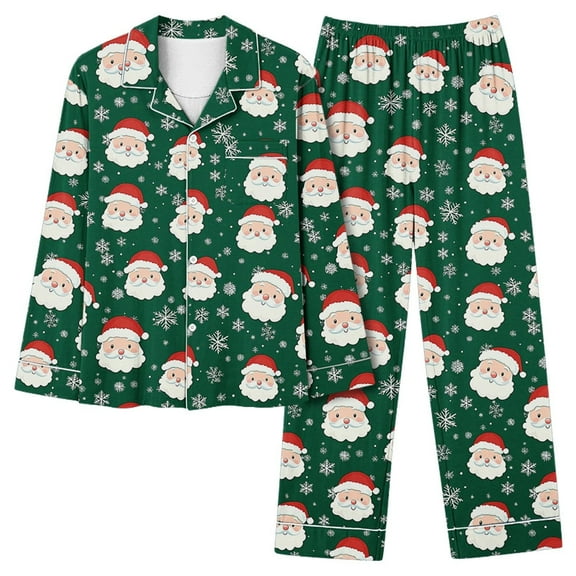 Cavosen Christmas 2 Piece Hanes Womens Pajamas Set and Elastic Waist Pants Breathable Sleepwear Santa Printed Warm Pockets Comfortable