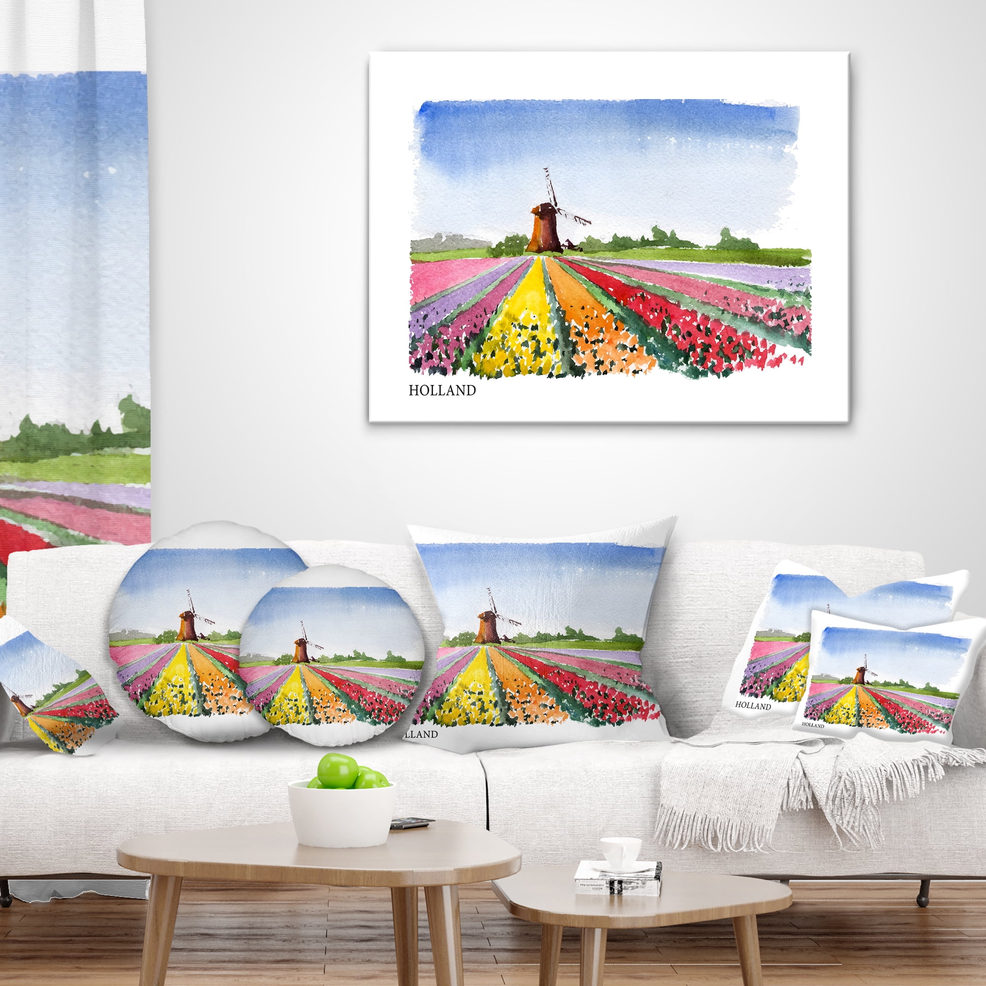 Designart Holland Vector Illustration - Cityscape Painting Throw Pillow - 18x18