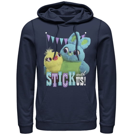 Men's Toy Story Ducky & Bunny Stick With Us BFFs Pull Over Hoodie Navy Blue Small
