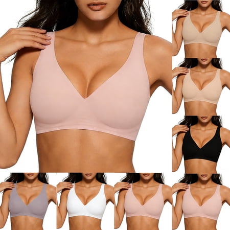 Loopsun Womens Daily Bra Thin Bras for Ladies Women s Plus Size Solid Wireless Lightweight Push Up Seamless Soft Comfortable Everyday Bra Black XXXL