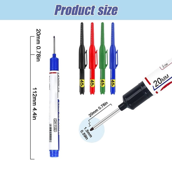 Miyuadkai Long Head Deep Hole Marker Pens 20Mm Deep Reach Markers Markers Carpenter Ink Marker Pens Construction Markers Marking Tool Metal Marking Pen Long Nose Marker 5Ml