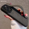 thumbnail image 2 of Luxury Suede Fur Leather Wrist Strap Holder Soft TPU Phone Case For iPhone 15 11 12 13 14 Pro Max 15Plus Shockproof Bumper Cover, 2 of 5