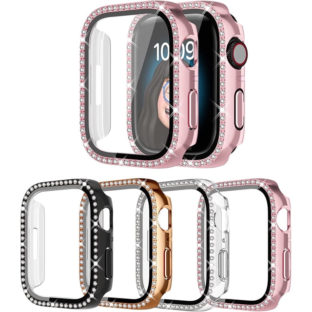 Bling Case for Apple Watch Series 8/Series 7 45mm, 4-Pack Bling Screen Protector Diamonds Rhinestone Protective Frame Glitter Cover Replacement for iWatch Series 8/Series 7 45mm Women