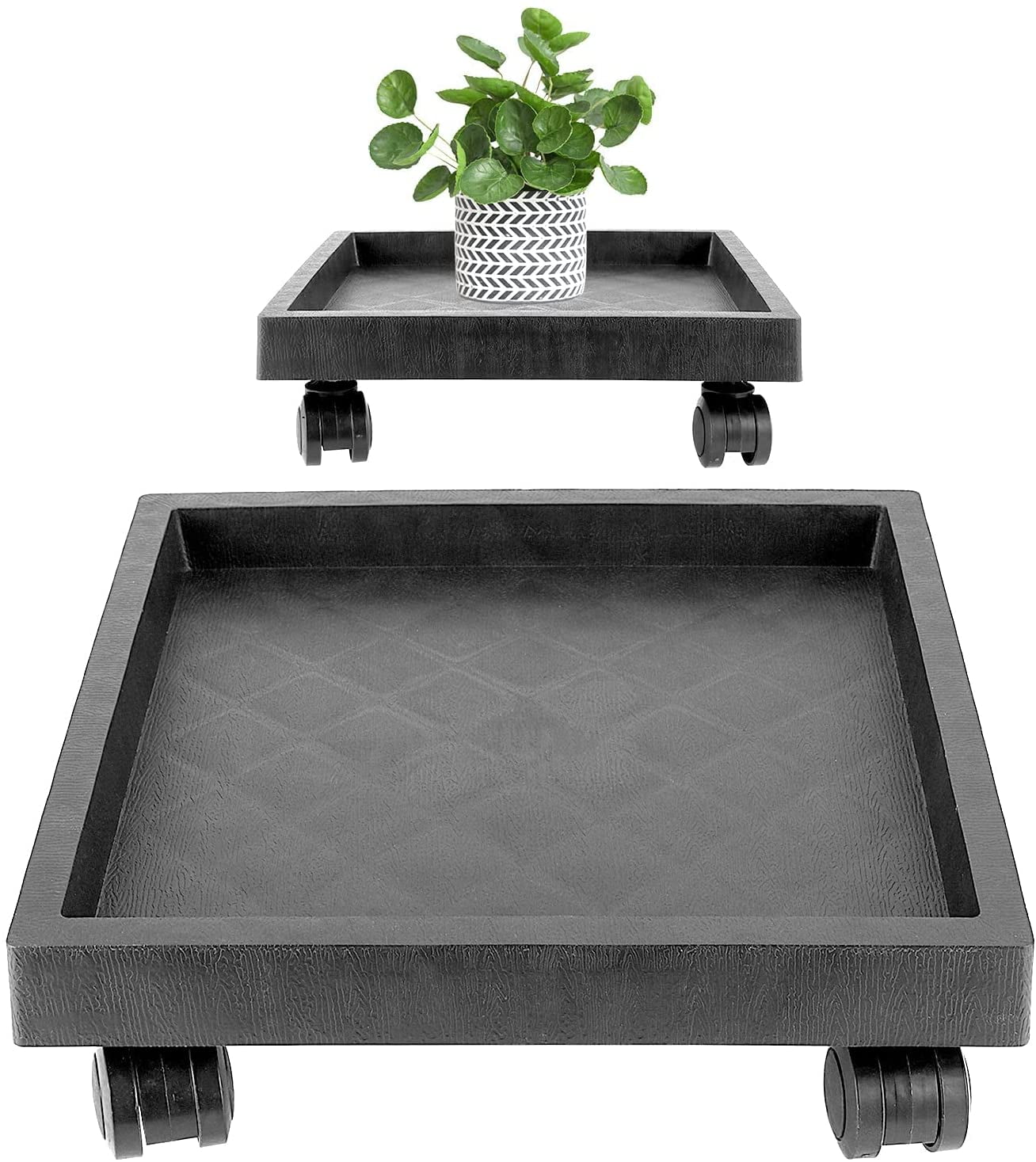 Black Circloophs 2 Packs Plastic Rolling Plant Caddy with Casters and Drainage Tray Heavy Duty 14 Plant Dolly with Universal Wheels for Moving Heavy Plant Pots Indoor and Outdoor 