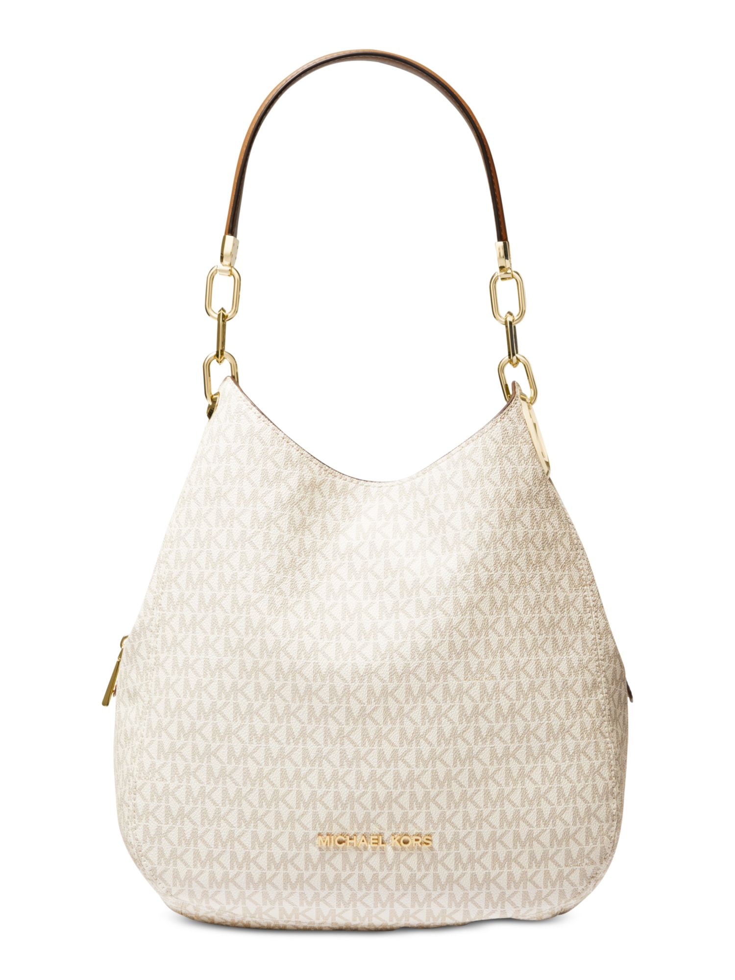 MICHAEL KORS White Logo Leather Hobo Purse -