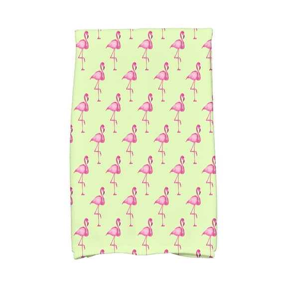 Simply Daisy, 16 x 25 inch, Flamingo Fanfare Multi, Animal Print Kitchen Towel, Light Green