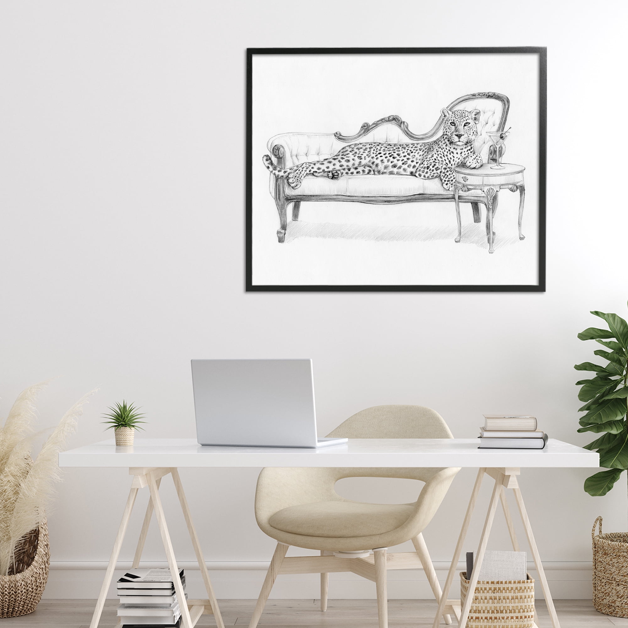 Stupell Industries Lounging Beast Cheetah Black Framed Giclee Art, design by Victoria Barnes