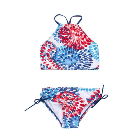 

QWANG Girls Coral Reef Beach Sport Wrap Around Bikini 2-Piece Swimsuit Red