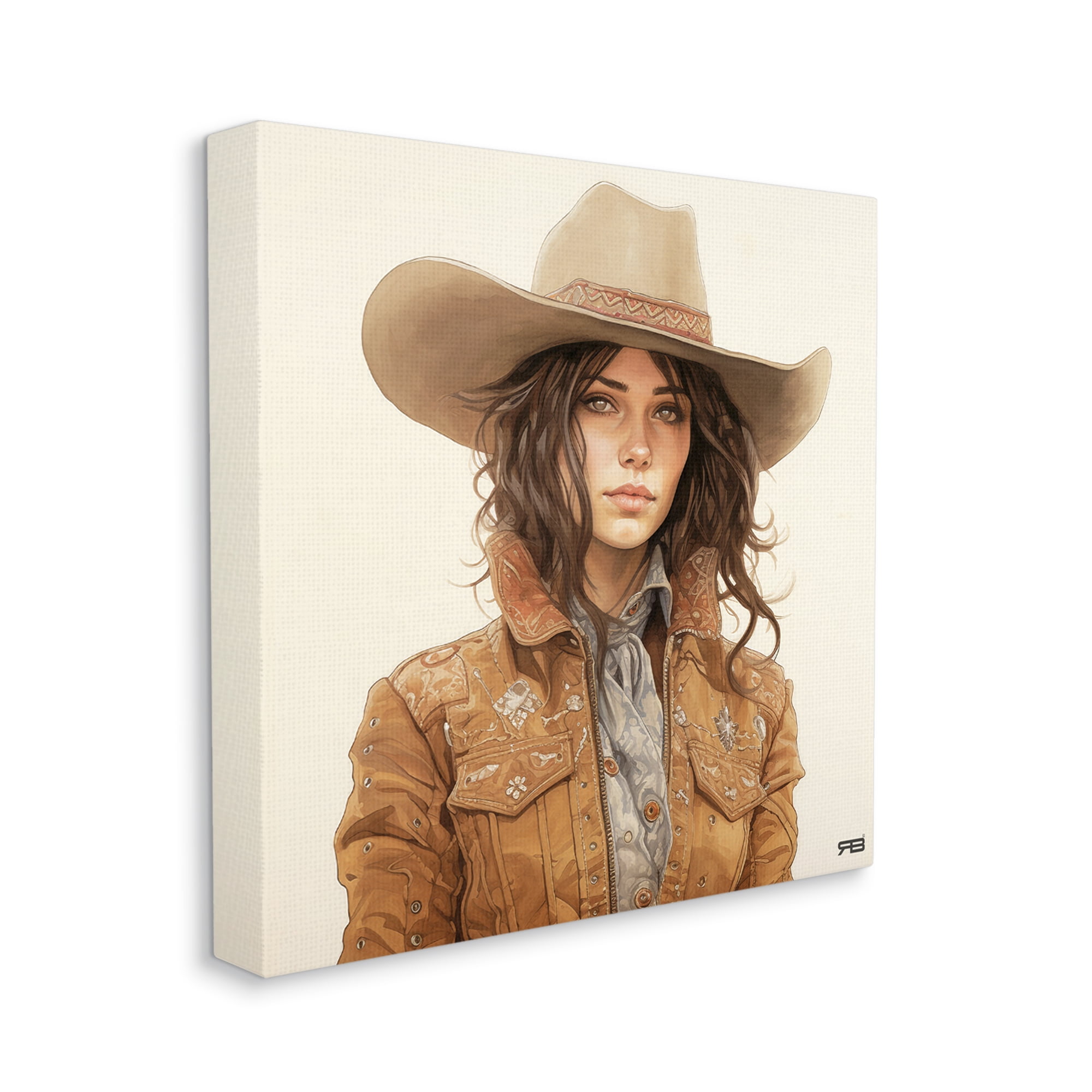 Stupell Industries Boho Cowgirl on Beige Abstract Painting Gallery Wrapped Canvas Art Print Wall Art, 24 x 24