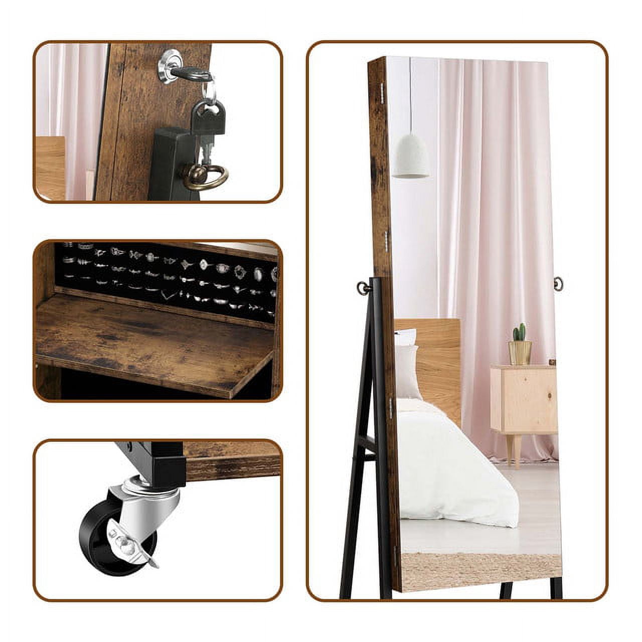 Oumilen Jewelry Armoire on Casters in Burnt Wood Brown for Adults