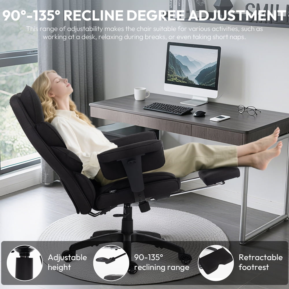 GOOSEA Office Chair Adult Fabric High Back Indoor Commercial Adjustable Seat Height Executive Chairs Footrest, Black