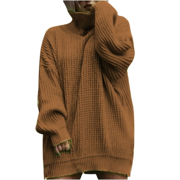 Beach Wedding Dresses for Bride Womens Turtleneck Oversized Long Sleeve Sweater Dress Plus Size Tunic Pullover Knit Fall Dresses Plus Size Dress S-80 Coffee M