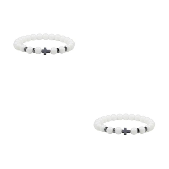 Wweixi Unique Fashionable Beaded Cross Bracelets For Trendsetters Comfortable To Wear porcelain white 2Set