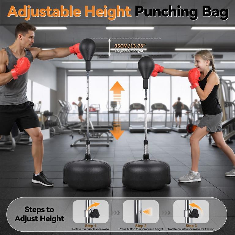 Speed Punching Bag with Stand for Adults with Gloves, Fast Rebound Spring, Stable Suction Base Fillable, Thickened Steel ABS Plastic, Durable EVA Foam Ball, Training Stress Relief Fitness