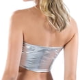 thumbnail image 4 of Traje de escenario con top de tubo sin tirantes brillante para mujer, traje de actuación con parte superior de tubo de color sólido de charol con pecho envuelto, 4 of 8