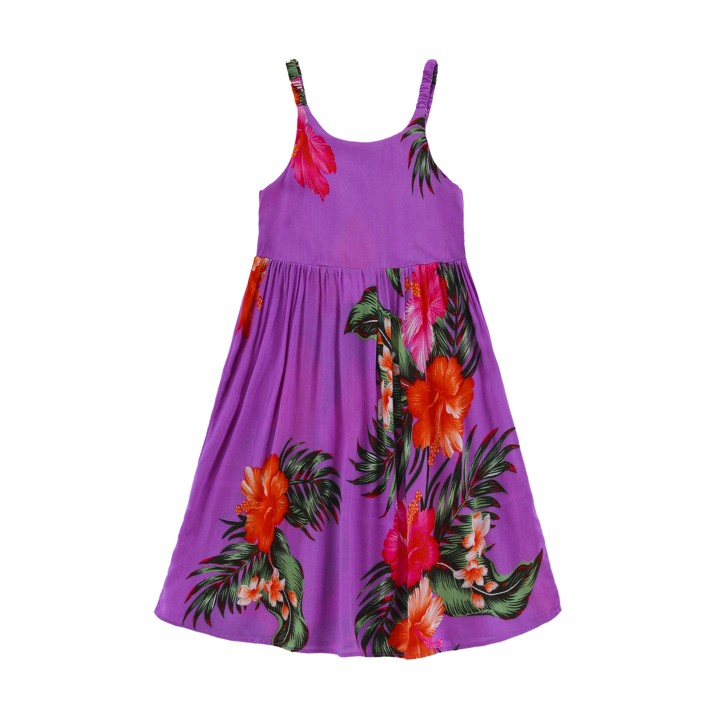 Girl Elastic Strap Empire Hawaiian Luau Dress in Purple Floral 4T ...