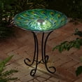 thumbnail image 2 of Hi-Line Gift Ltd 78415-P Solar Glass Turquoise Peacock Feathers Bird Bath with Stand, 2 of 5