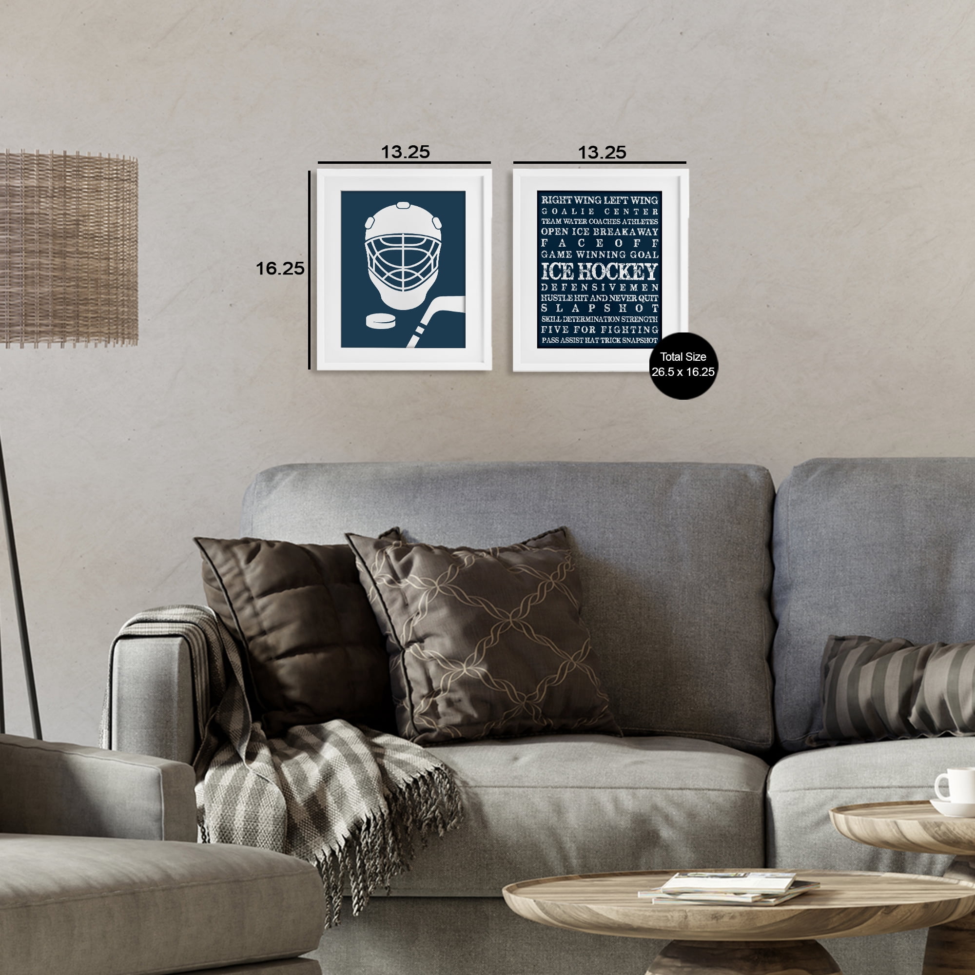 Stupell Industries Hockey Equipment & Phrases 2 Piece White Framed Print Under Glass Set, design by Melody Hogan