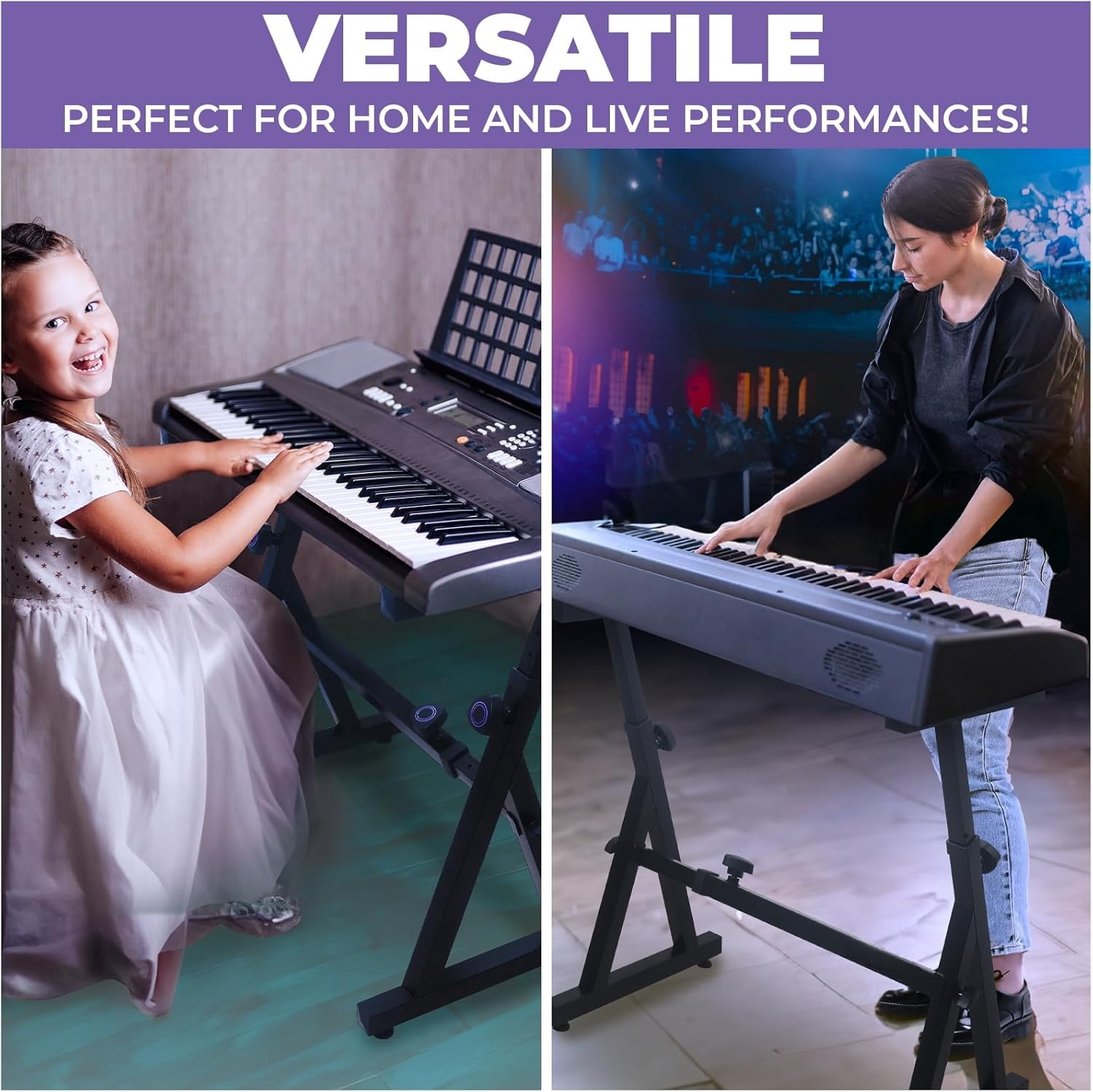Piano Keyboard Stand - Z Style Adjustable and Portable Heavy Duty Music Stand for Adults -Fits 54-88 Key Electric Pianos - Sturdy Musical Keyboard Stand (Black)