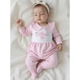thumbnail image 4 of BemeyourBBs Newborn Baby Girl Little Sister Outfit Plaid Footied Romper Little Sis Bow Embroidery Long Sleeve Doll Collar Full Length Footed Jumpsuit Cute Infant Girls Spring Fall Winter Clothes, 4 of 9