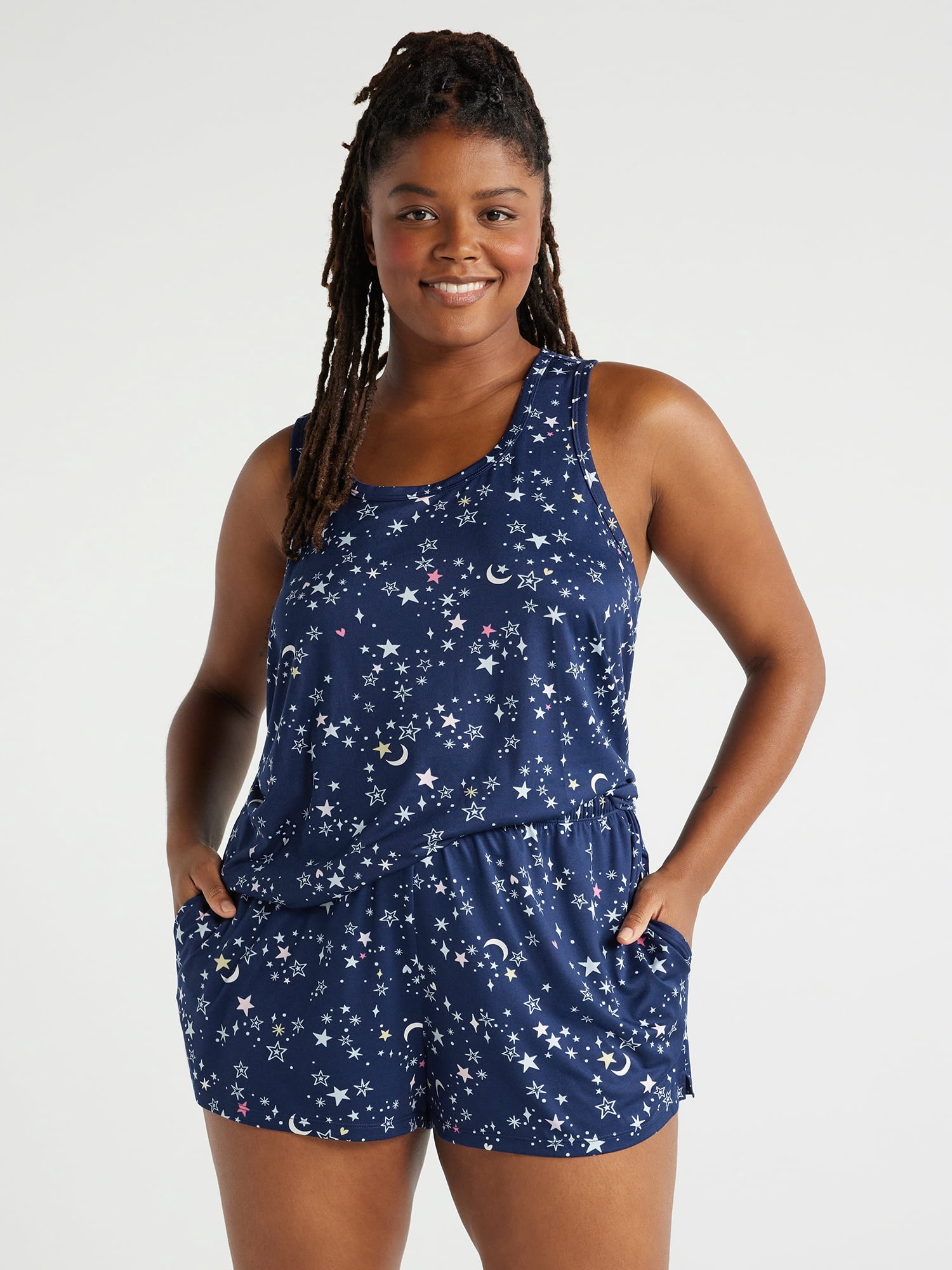 Joyspun Women's Print Tank Top and Shorts Pajama Set, 2-Piece, Sizes S to 3X