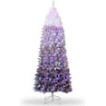 thumbnail image 2 of IDEALHOUSE Ombre Purple Flocked Slim Tree with Metal Stand, Space-Saving Modern Decor, 7.5ft, 2 of 8