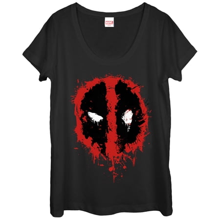 Women s Marvel Deadpool Splatter Icon Scoop Neck Black Medium