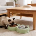 thumbnail image 5 of SHENGXINY Stainless Steel Cat Food Bowl and Water Bowl Set - Frog Shaped Double Stainless Steel Bowls, Dual Food Water Feeder for Small Medium Dogs & Cats Green 10.63x5.91x1.57in, 5 of 6