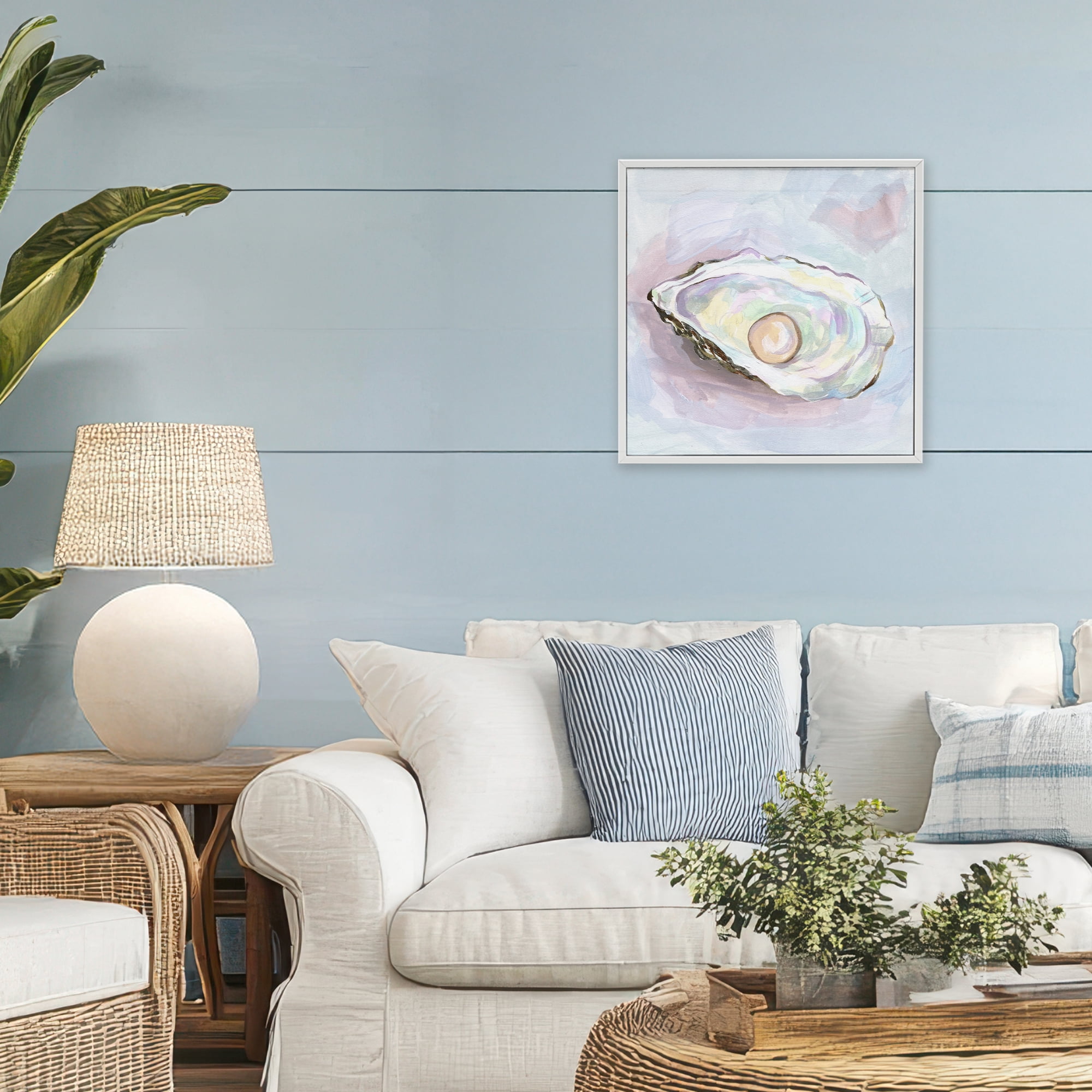 Stupell Industries Silent Opal Oyster White Framed Giclee Art, design by Melissa Wang