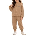 thumbnail image 2 of WAVSUF Girls Fall Fleece Sets 2 Piece, Long Sleeve Zipper Sweatshirts and Joggers Winter Warm Casual Outfits Brown 3, 2 of 7
