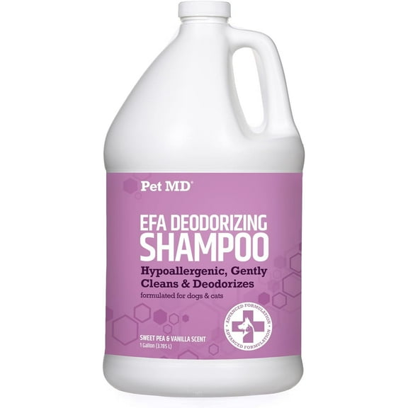 Pet MD EFA Deodorizing Shampoo for Dogs & Cats - Hypoallergenic, Vanilla Scent, 1 Gallon Bottle