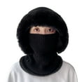 thumbnail image 1 of Knitted Hat Multipurpose Fuzzy Plush Ears Protection Pure Color Autumn Winter Women Face Cover Neck Gaiter Warmer Beanie Cap for Outdoor,Black, 1 of 8