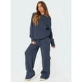 thumbnail image 5 of Women'S Plush Long-Sleeved Trousers Two-Piece Home Wear Casual Suit, Sweater, Pants, Pajamas Set Dark Blue M, 5 of 9