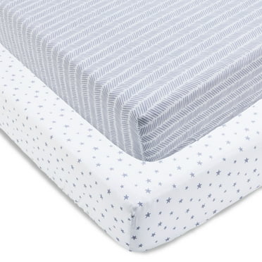 Parent's Choice 2-Pack Cotton Fitted Crib Sheets for Baby Boys and Girls, Grey Chevron Print