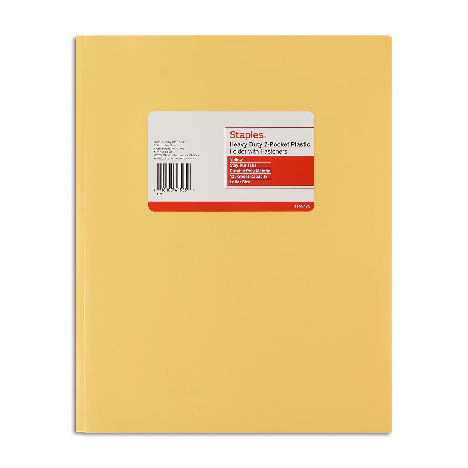 Staples 2Pocket Portfolio with Fastener Yellow 55475