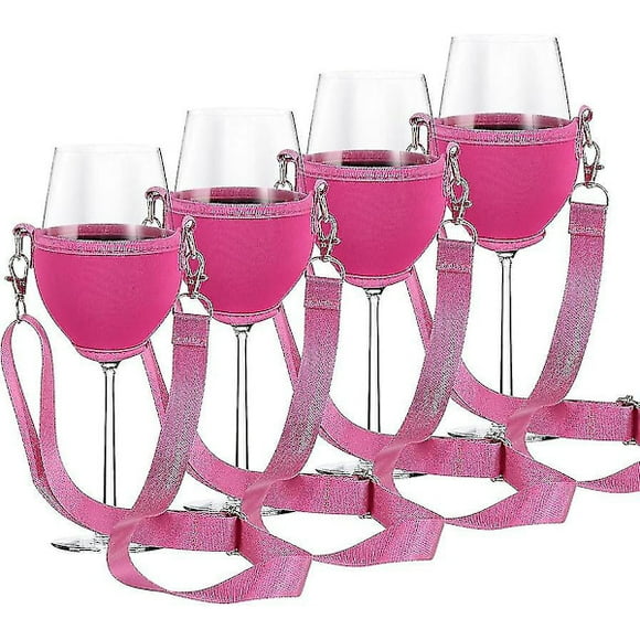 4-pack Wine Glass Holders for Hanging, Wine Glass Holders for Hanging, Cup Holders, Festival Wine Glass Holders for Christmas, Birthday, Wedding (pink) xc