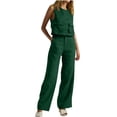 thumbnail image 2 of SDNall 2 Piece Sets for Women Summer V-Neck Solid Sleeveless Top + Loose Pocket Pants Suit (Green, Sizes S-XXXXL), 2 of 9