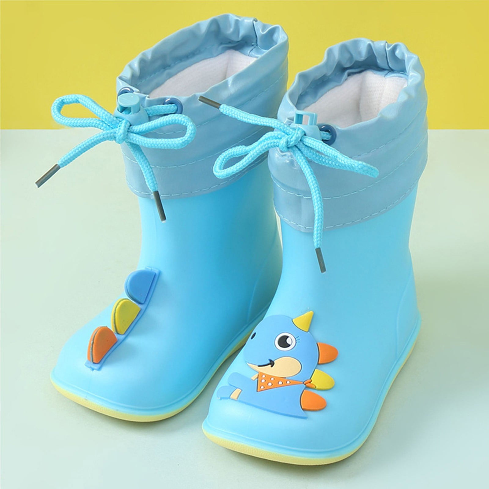 Generic Kids Rain Boots Baby Colorful Cartoon Animal Waterproof Plush Children Water Shoes EVA Soft Outdoor Kid Rain Boots Cute Printed with Easy-On Handles(4.5-5 Years,Gray)