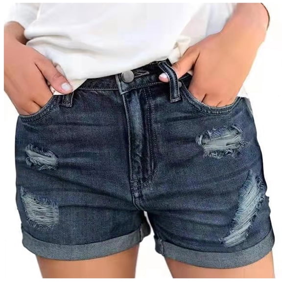 Binmer Women Shorts Solid Denim Shorts Pokets Hole Casual Zipper Fringe Jeans Pants